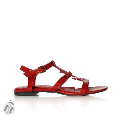Kırmızı Rugan LV Tokalı Sandalet