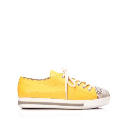 Sarı Deri Gümüş Burun Droglu Maskeretli Sneaker Ayakkabı