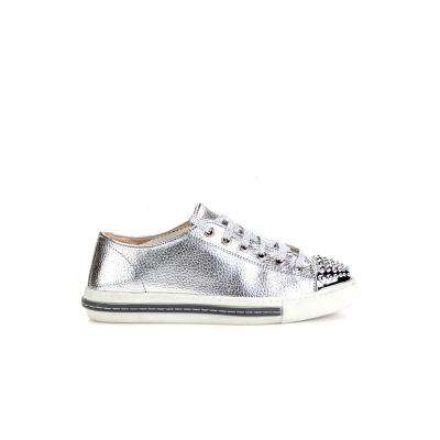 Gümüş Deri Gümüş Burun Droglu Maskeretli Sneaker Ayakkabı