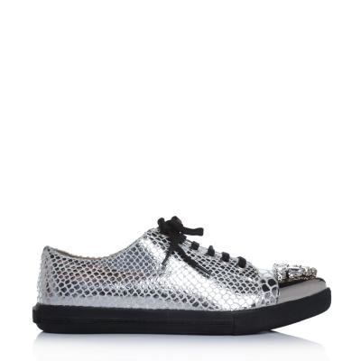 Lame Krokodil Deri Burnu Taşlı Sneaker Ayakkabı(053)