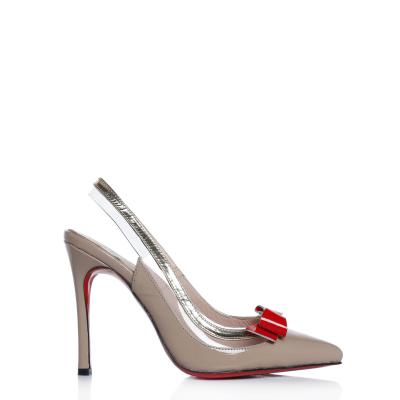 Vizon & Kırmızı & Dore Rugan & Şeffaf Mıkalı Fiyonklu Arkası Açık Ayakkabı