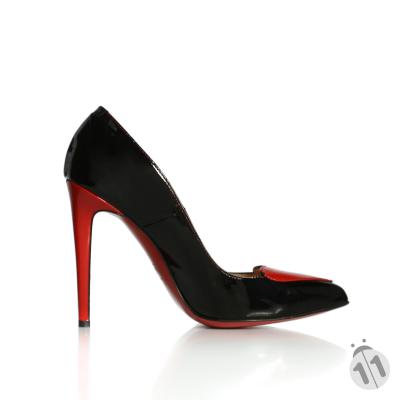 Siyah & Kırmızı Rugan Kalpli Stiletto Ayakkabı