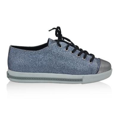 Gümüş Simli & Lame Deri Önü Maskeretli Sneaker Ayakkabı